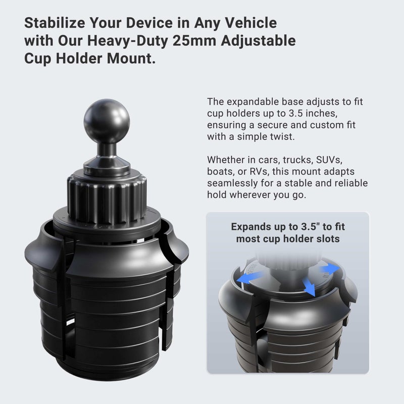 Arkon SPRM023 Cell Phone Cup Holder Mount Base for 1 Inch / 25mm Ball Double Socket Mounts, Black - Image 2